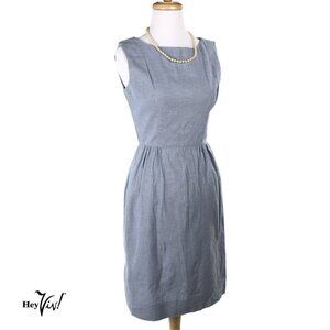 Vintage 50s Arkay Dress Blue Cotton Sleeveless Sheath w Metal Zip Sz S - Hey Viv